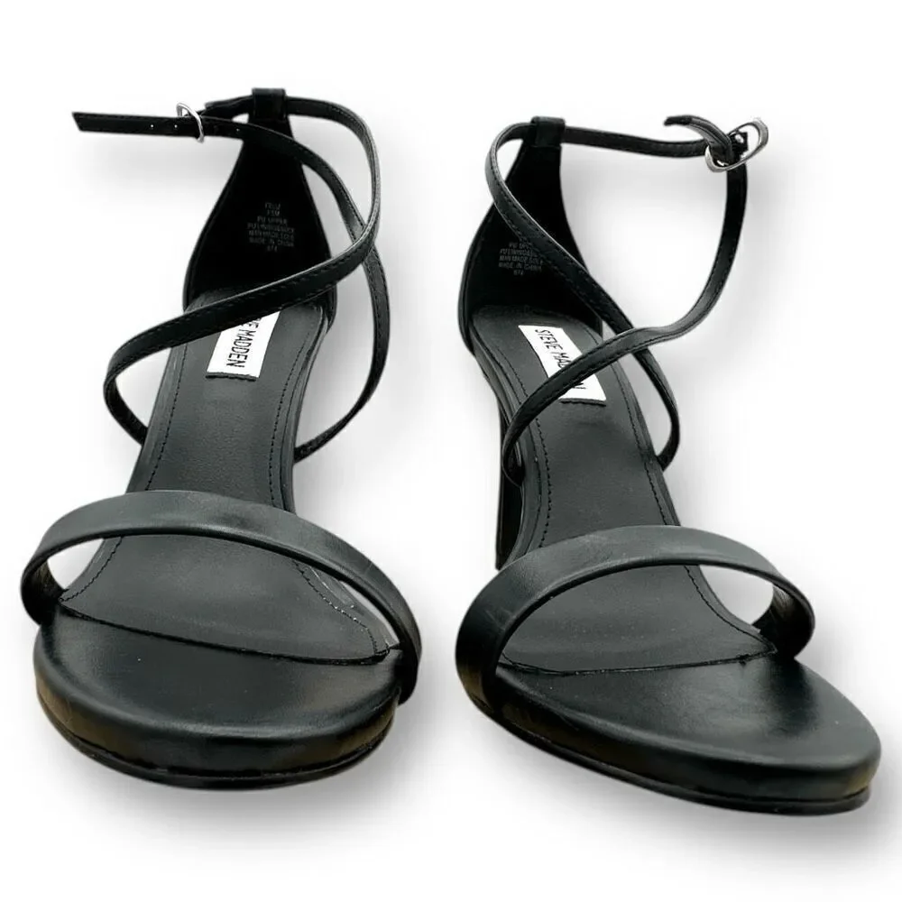Steve Madden Womens Feliz PU Leather Strappy Stiletto Heel Sandals Black Sz 7.5